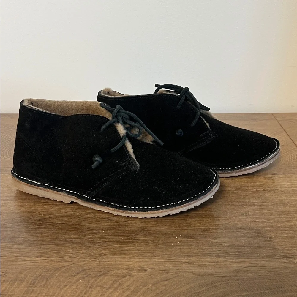 Free People BEEK Penguin Shearling-Lined Booties Ankle Boots Black Suede US 7